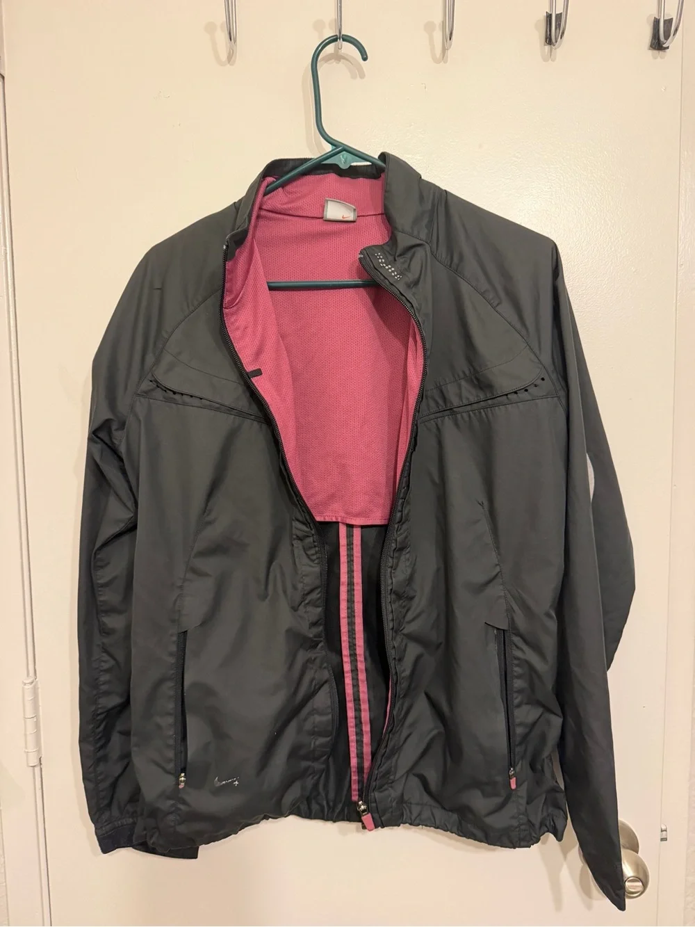 Black Nike Jacket with Pink Lining - Girls Lightweight Zip-Up